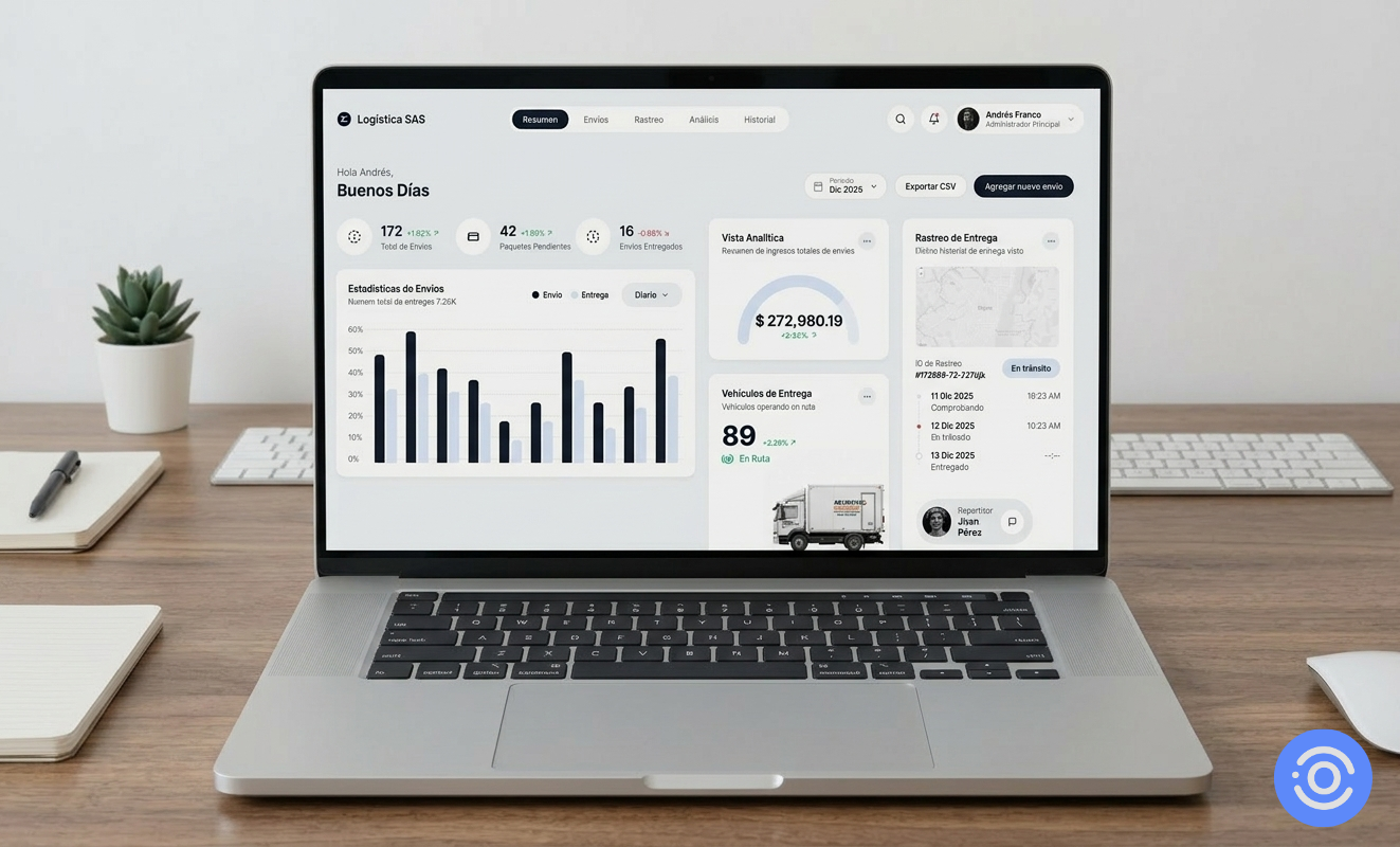 Mockup de plataforma de control logístico desarrollado por Oriigin