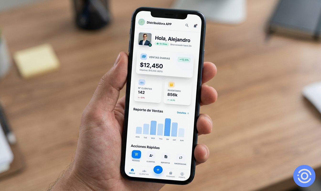 Mockup de aplicación de preventa y gestión retail